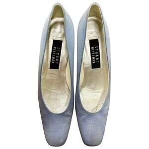 Stuart Weitzman Light Blue Satin Block Heel Pumps Size 9 AA